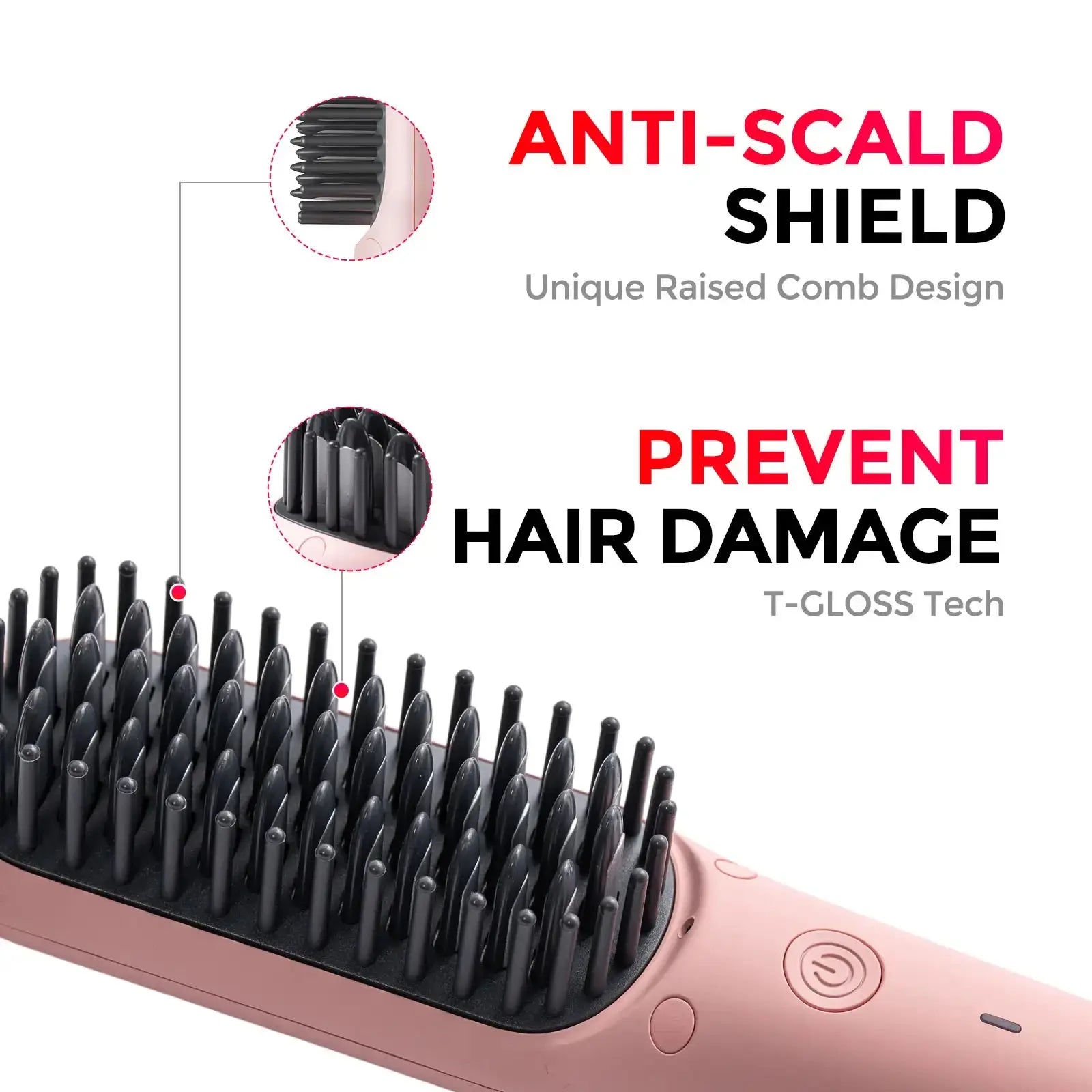 TYMO iONIC MINI PINK with anti-scald shield technology preventing hair damage and enhancing safety.