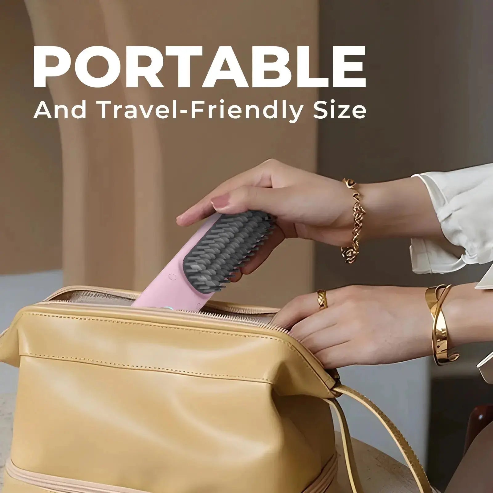 Portable and travel-friendly TYMO PORTA PINK wireless hair straightener, easily fits in luggage for on-the-go styling.