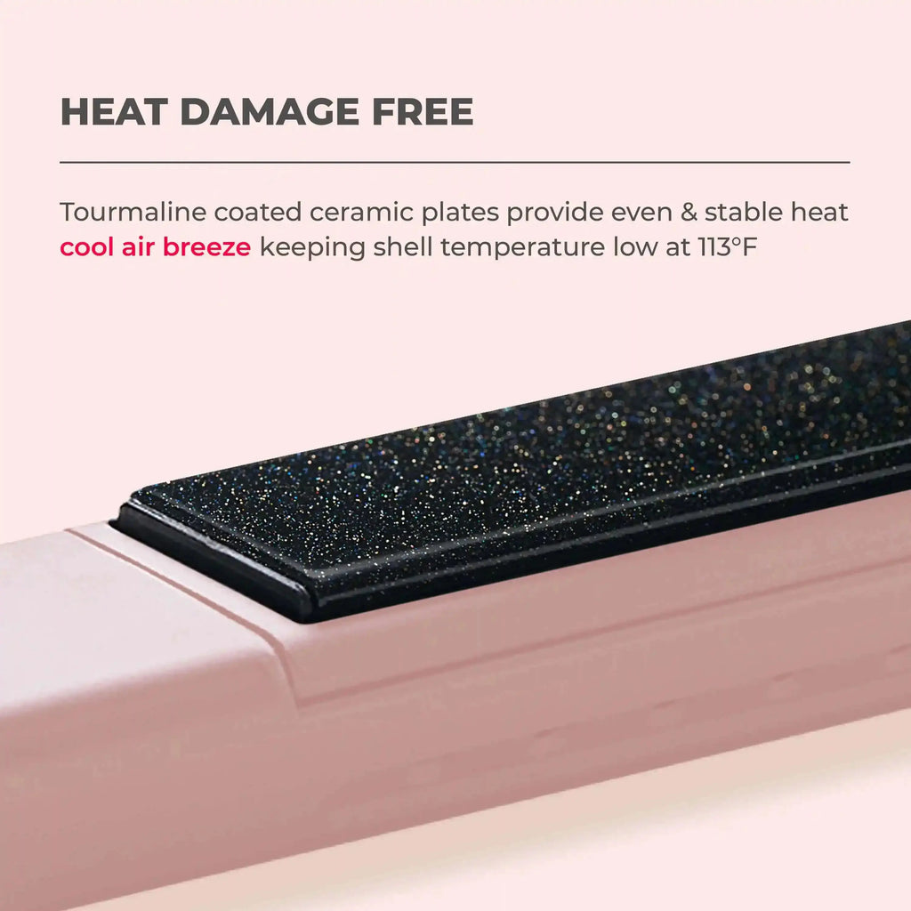 TYMO AIRFLOW 2 in 1 Hair Straightener and Curler has tourmaline-coated ceramic plates that provide even & stable heat-cool air breeze, keeping shell temperature low at 113°F