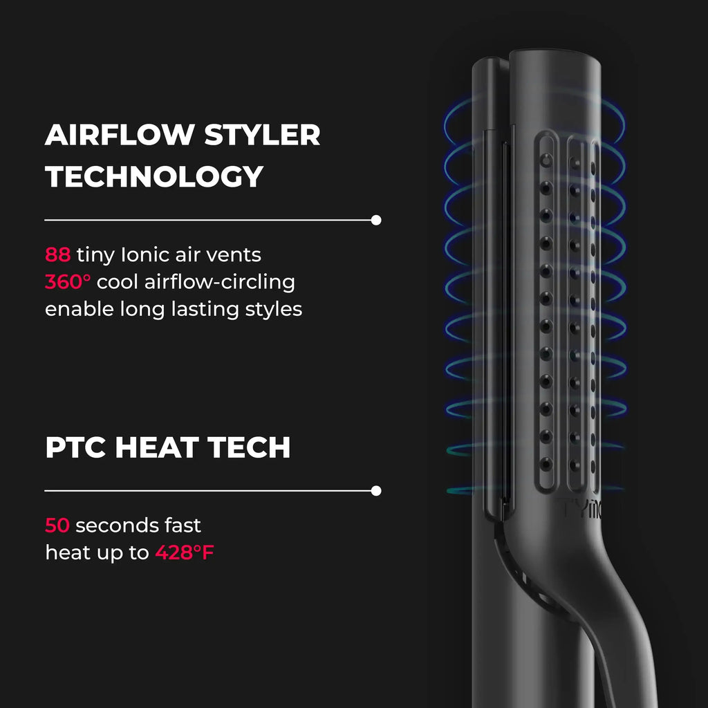 TYMO AIRFLOW 2 in 1 Hair Straightener and Curler 360 degree cold air styling tech. Powerful airflow for versatile hairstyles in record time.
