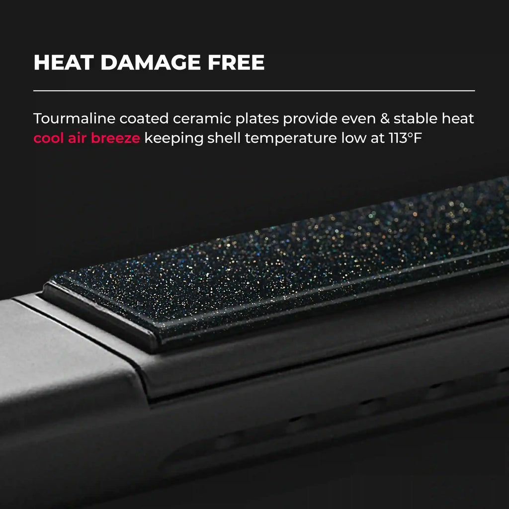 TYMO AIRFLOW has tourmaline coated ceramic plates that provide even & stable heat and cool air breeze, keeping shell temperature low at 113°F