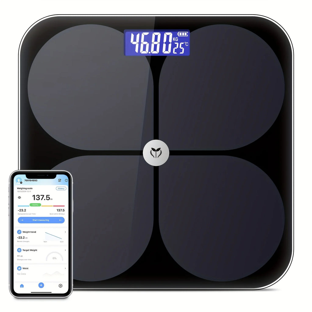 Smart Digital Weight Scale with LCD Display - BMI, Muscle Mass, Body Water Health Analyzer & Mobile App Sync - Battery Powered