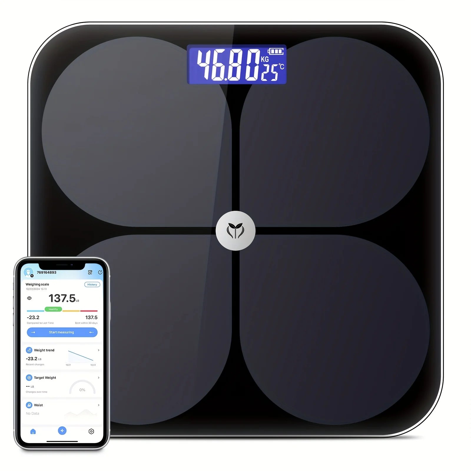 Smart Digital Weight Scale with LCD Display - BMI, Muscle Mass, Body Water Health Analyzer & Mobile App Sync - Battery Powered