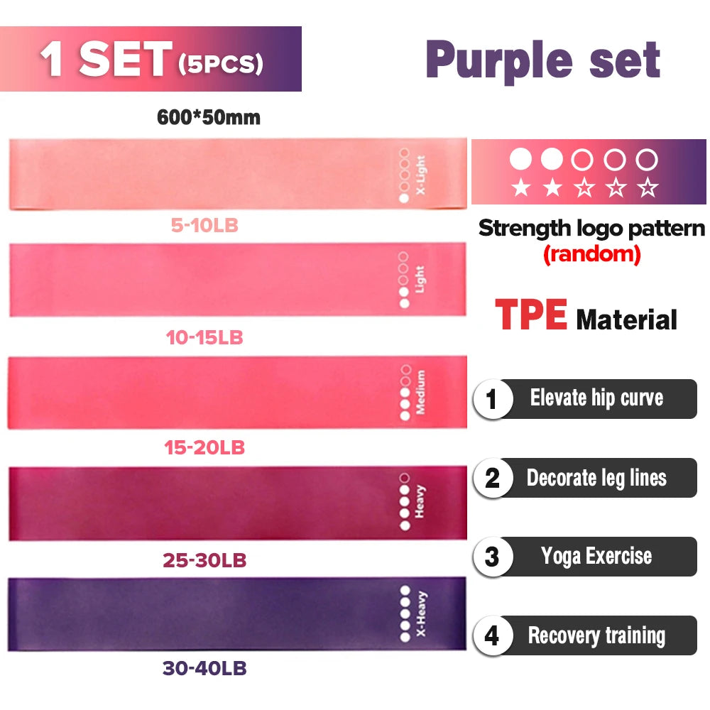 5 PCS [1 Set] Gym Fitness Resistance Bands Portable Fitness Workout Equipment Yoga Elastic Gum Strength Pilates Crossfit Women