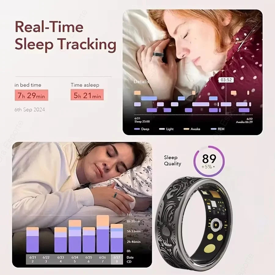 New Wearable Smart Ring With Pattern Multiple Sport Health Tracker Heart Rate Sleep Blood IP68 Waterproof Battery Life to 8 Days