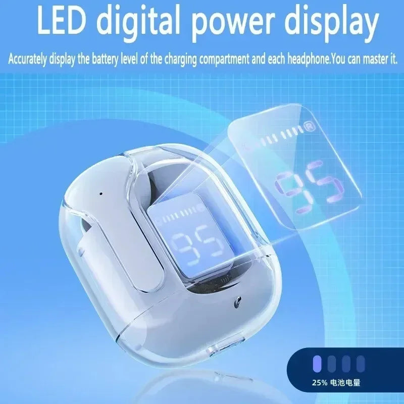 TWS Wireless Bluetooth Headset Transparent Design with LED Digital Display Stereo Sound  Earphones for All Smartphones