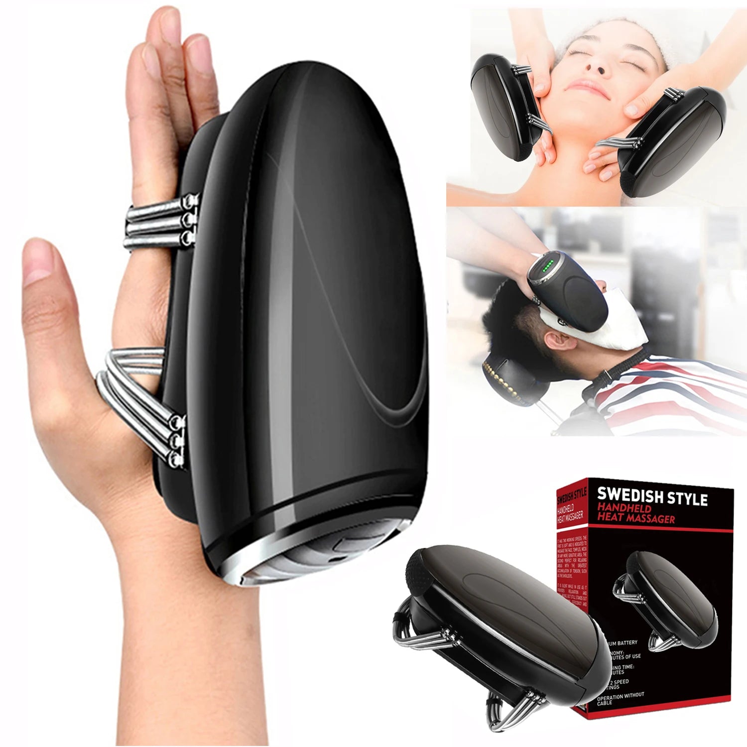 Barber Massager Professional Vibration Massager Barbershop Cordless Handheld Heat Massager USB Body Neck Back Head Face Massager