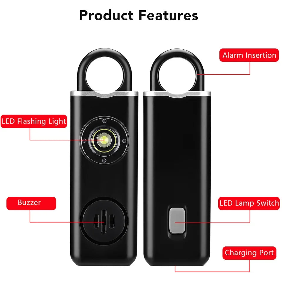 Personal Self Defense Alarm，130db Self Defense Siren Safety Alarm For Women Girl, Personal Keychain Alarm Rechargeable Battery