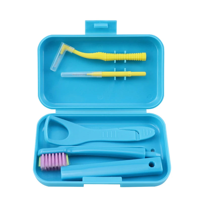 Dental Cleaning Care Kits Oral Care Brush Orthodontic Kits Tongue Scraper Interdental Brush Travel Portable Case Clean Hygiene