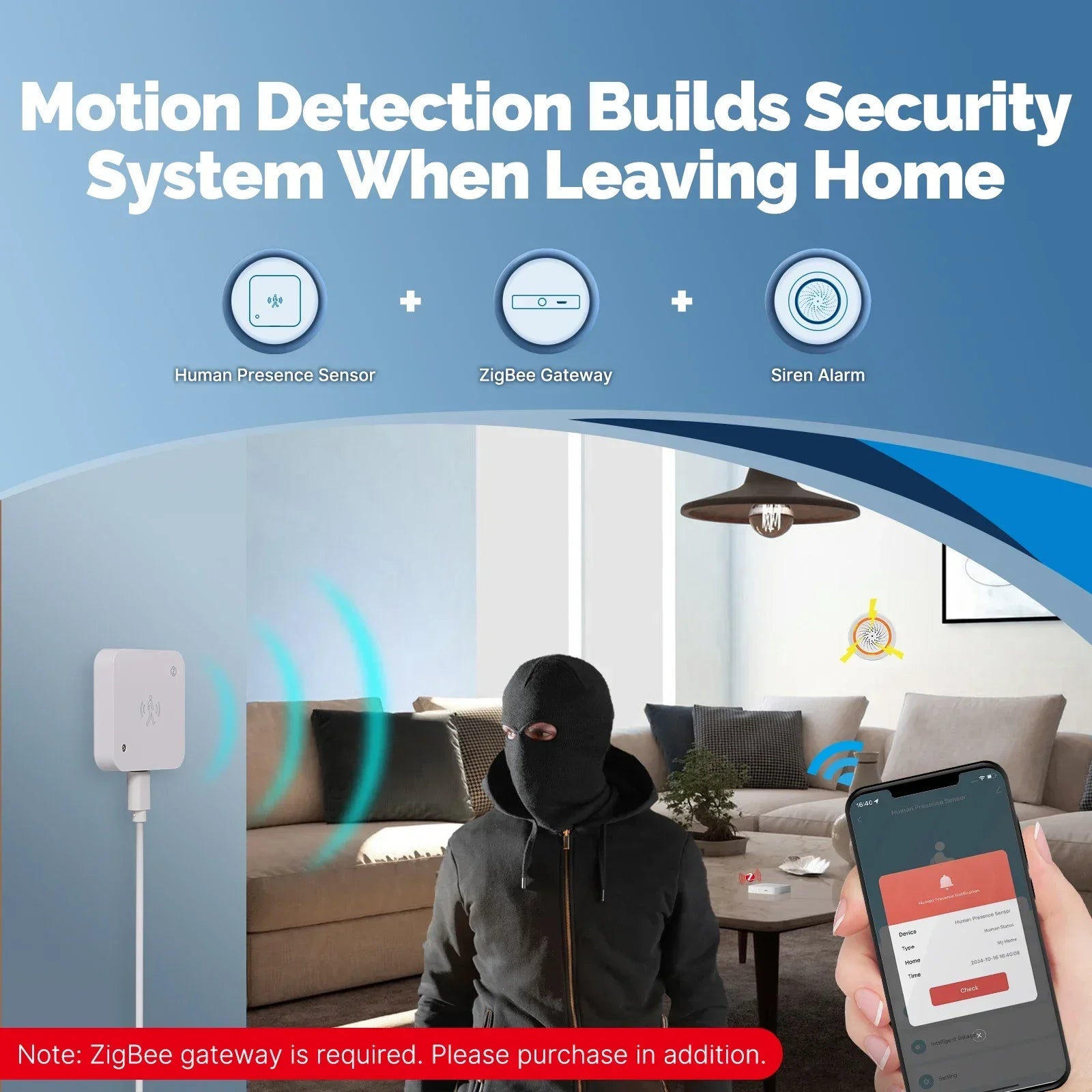 MOES Tuya WiFi/ZigBee Smart Human Presence Sensor Motion Motionless Detection Light Luminance Sensor Wired, App Notification