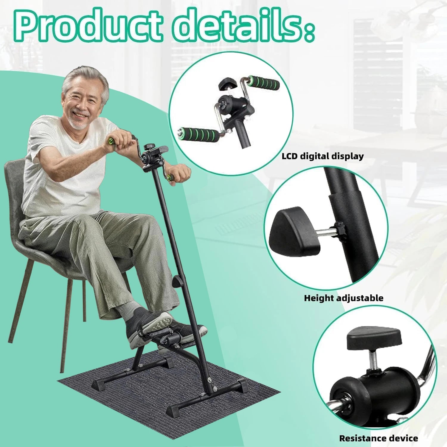 Bike Hand Arm Leg and Knee Peddler Adjustable Fitness Equipment for Seniors, Elderly Home Pedal Exercise Bike for Total Body