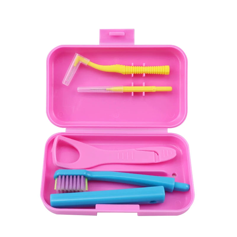 Dental Cleaning Care Kits Oral Care Brush Orthodontic Kits Tongue Scraper Interdental Brush Travel Portable Case Clean Hygiene