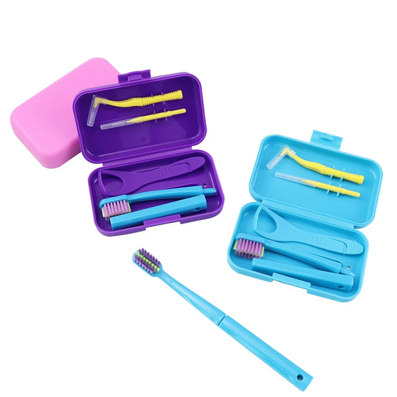 Dental Cleaning Care Kits Oral Care Brush Orthodontic Kits Tongue Scraper Interdental Brush Travel Portable Case Clean Hygiene
