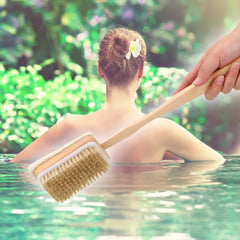 Body Back Cleaning Brush Skin Cuticle Grease Remove Wooden Handle Loofah Bristle Both Side Bath Brush Massage Shower Bath Sponge