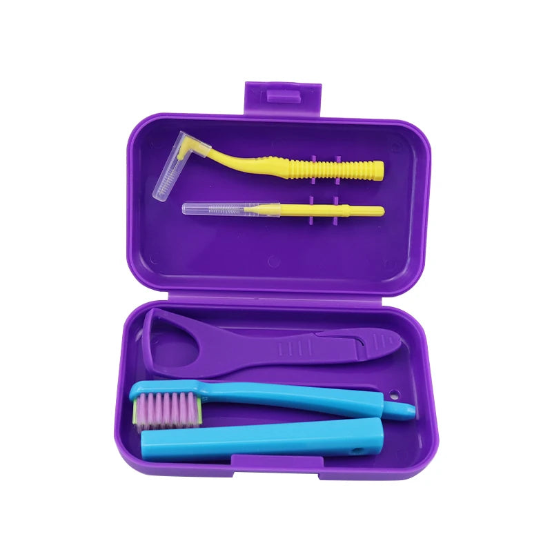 Dental Cleaning Care Kits Oral Care Brush Orthodontic Kits Tongue Scraper Interdental Brush Travel Portable Case Clean Hygiene