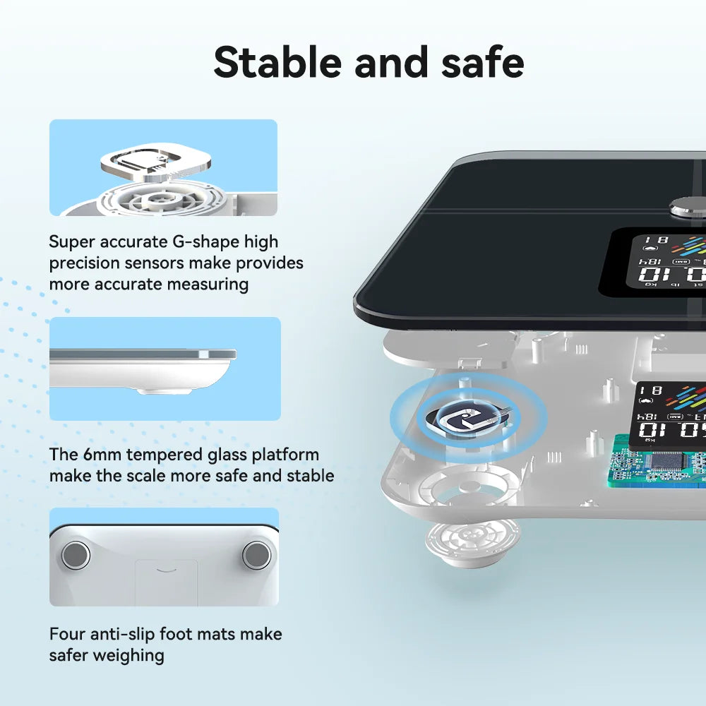 Smart Scale for Body Weight Fat, Digital Bathroom Weighing Machine for Accurate BMI Muscle Mass Composition, Home Use