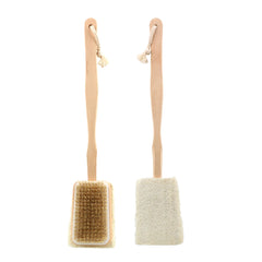 Body Back Cleaning Brush Skin Cuticle Grease Remove Wooden Handle Loofah Bristle Both Side Bath Brush Massage Shower Bath Sponge