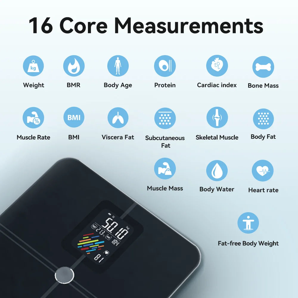 Smart Scale for Body Weight Fat, Digital Bathroom Weighing Machine for Accurate BMI Muscle Mass Composition, Home Use