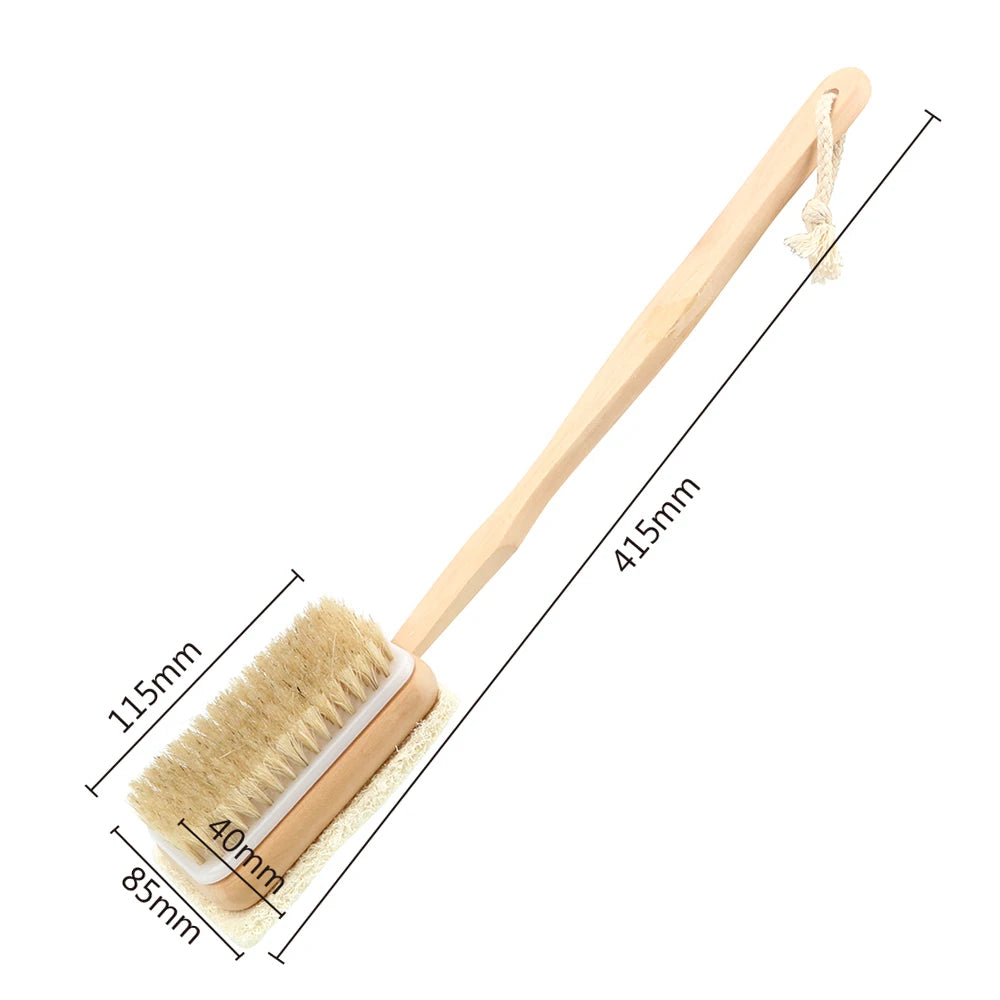 Body Back Cleaning Brush Skin Cuticle Grease Remove Wooden Handle Loofah Bristle Both Side Bath Brush Massage Shower Bath Sponge