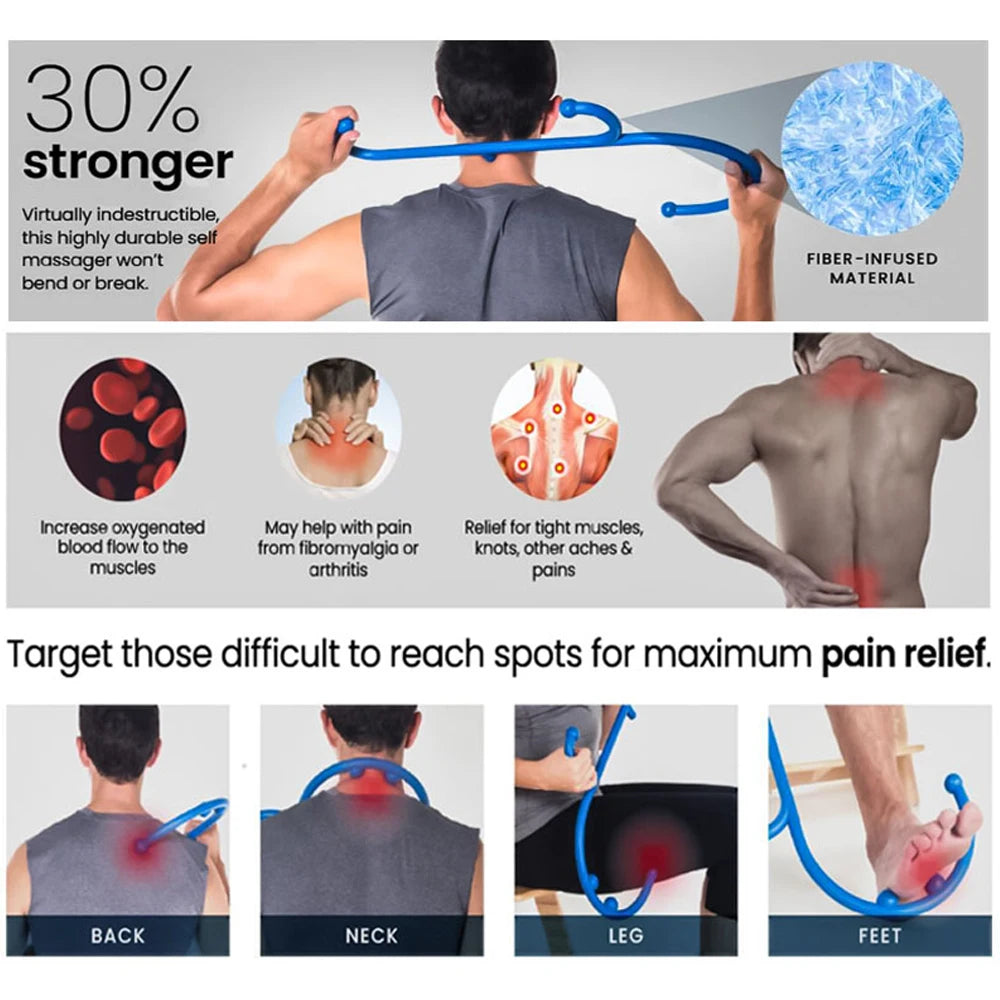 Back Neck Massager-Trigger Point Massage Tool for Self Massage Hook Therapy Handheld Back Neck Shoulder Massager for Women & Men