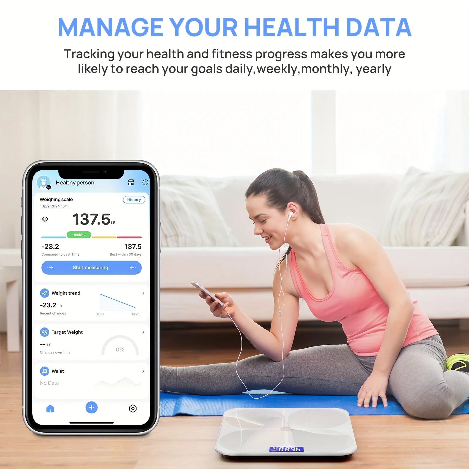 Smart Digital Weight Scale with LCD Display - BMI, Muscle Mass, Body Water Health Analyzer & Mobile App Sync - Battery Powered