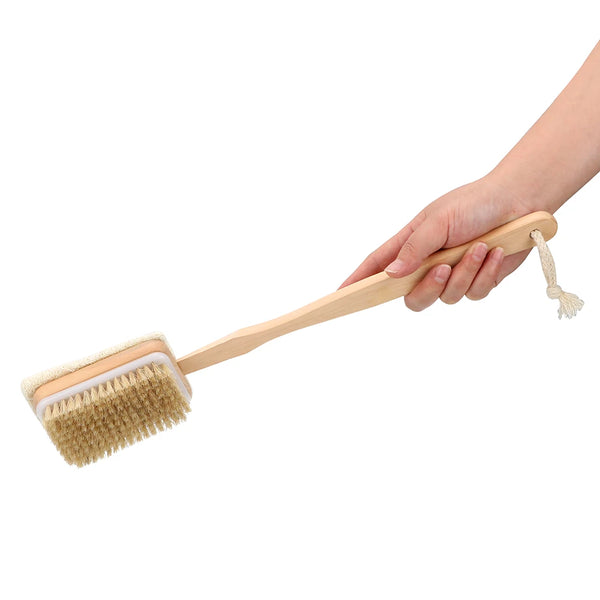 Body Back Cleaning Brush Skin Cuticle Grease Remove Wooden Handle Loofah Bristle Both Side Bath Brush Massage Shower Bath Sponge