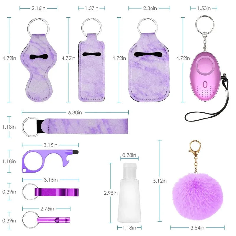 Self Defense Security KeychainSafety Keychain Full Set Set with Personal Alarm Protective Keychain Accessories for Women Girls