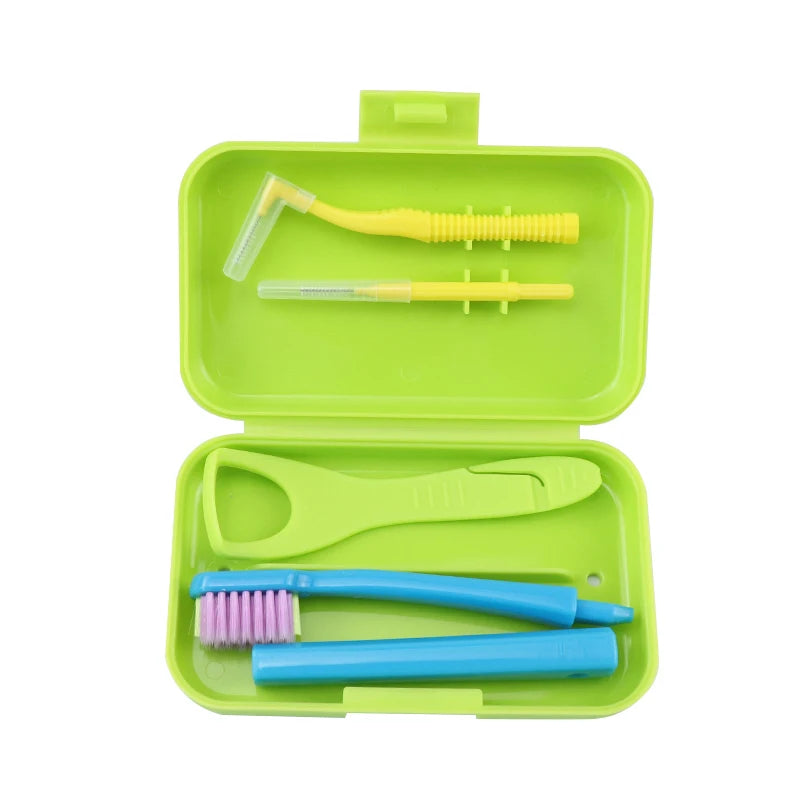 Dental Cleaning Care Kits Oral Care Brush Orthodontic Kits Tongue Scraper Interdental Brush Travel Portable Case Clean Hygiene