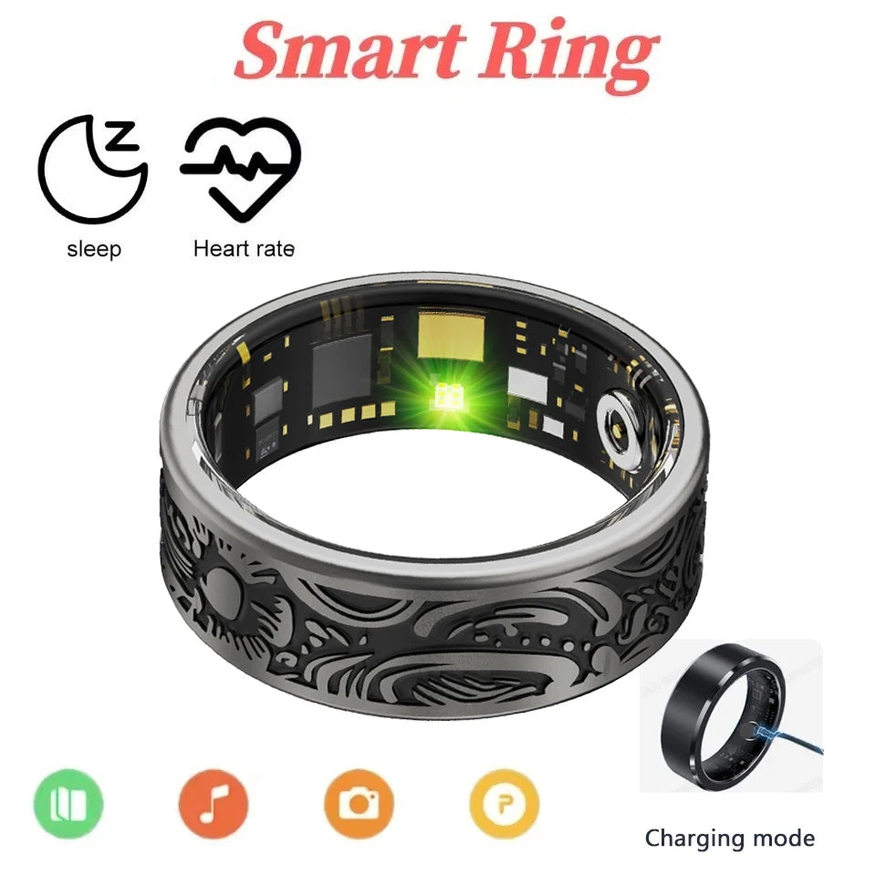 New Wearable Smart Ring With Pattern Multiple Sport Health Tracker Heart Rate Sleep Blood IP68 Waterproof Battery Life to 8 Days