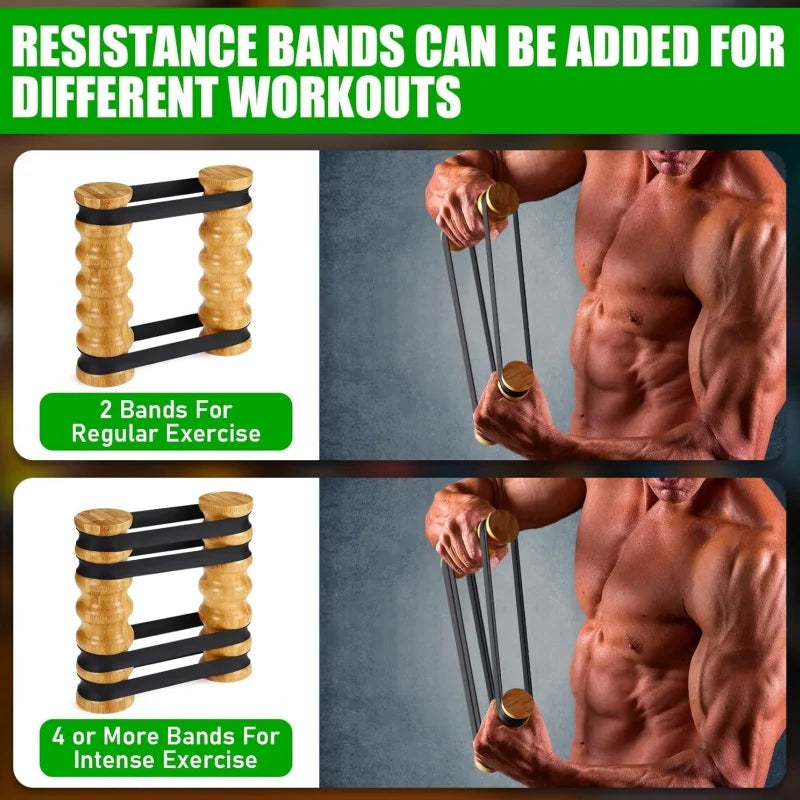 Rip Stick Chest Workout Equipment 6 Adjustable Resistance Bands W/ Wooden Handles Hold Up 30-100Lbs for Shoulder & Chest Workout
