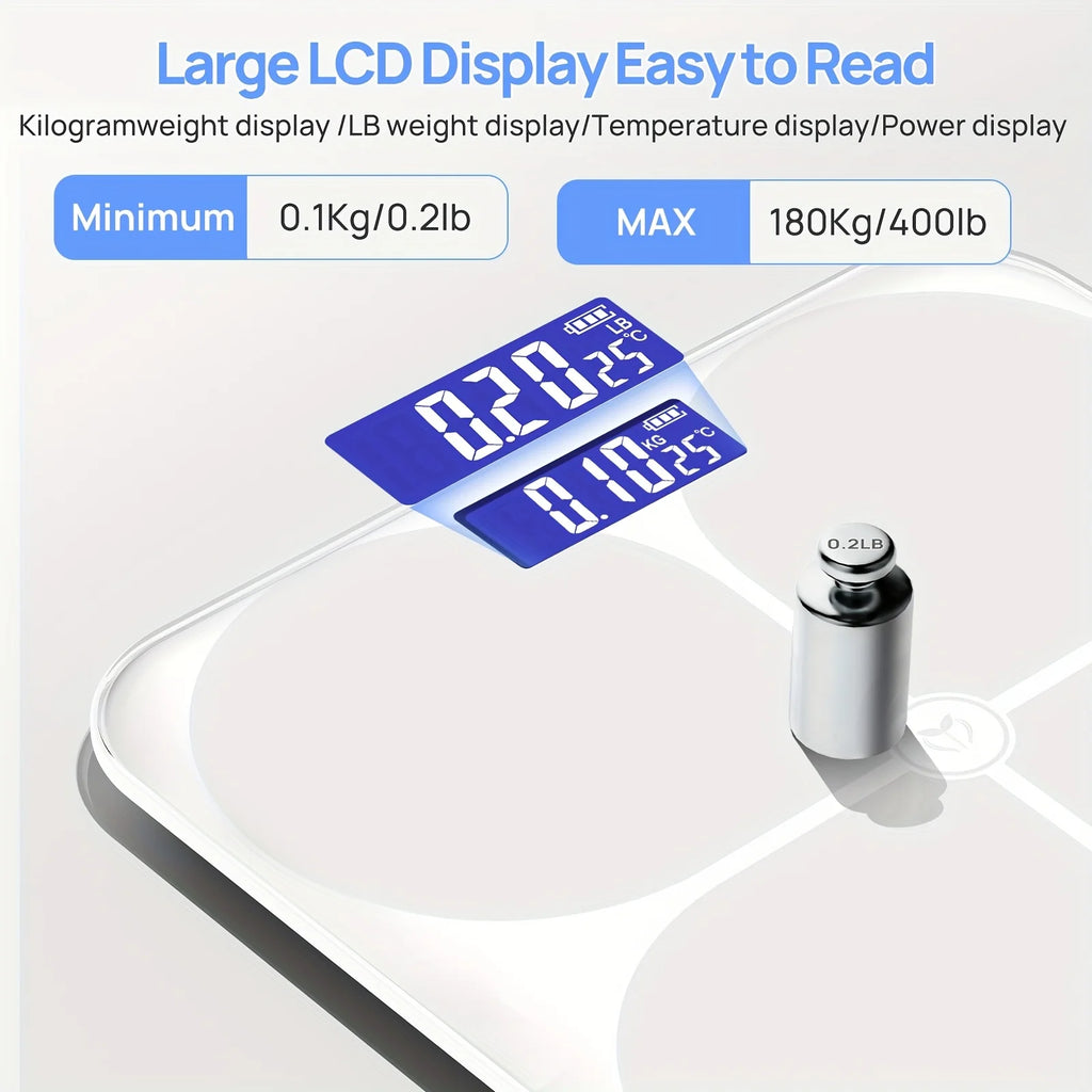 Smart Digital Weight Scale with LCD Display - BMI, Muscle Mass, Body Water Health Analyzer & Mobile App Sync - Battery Powered