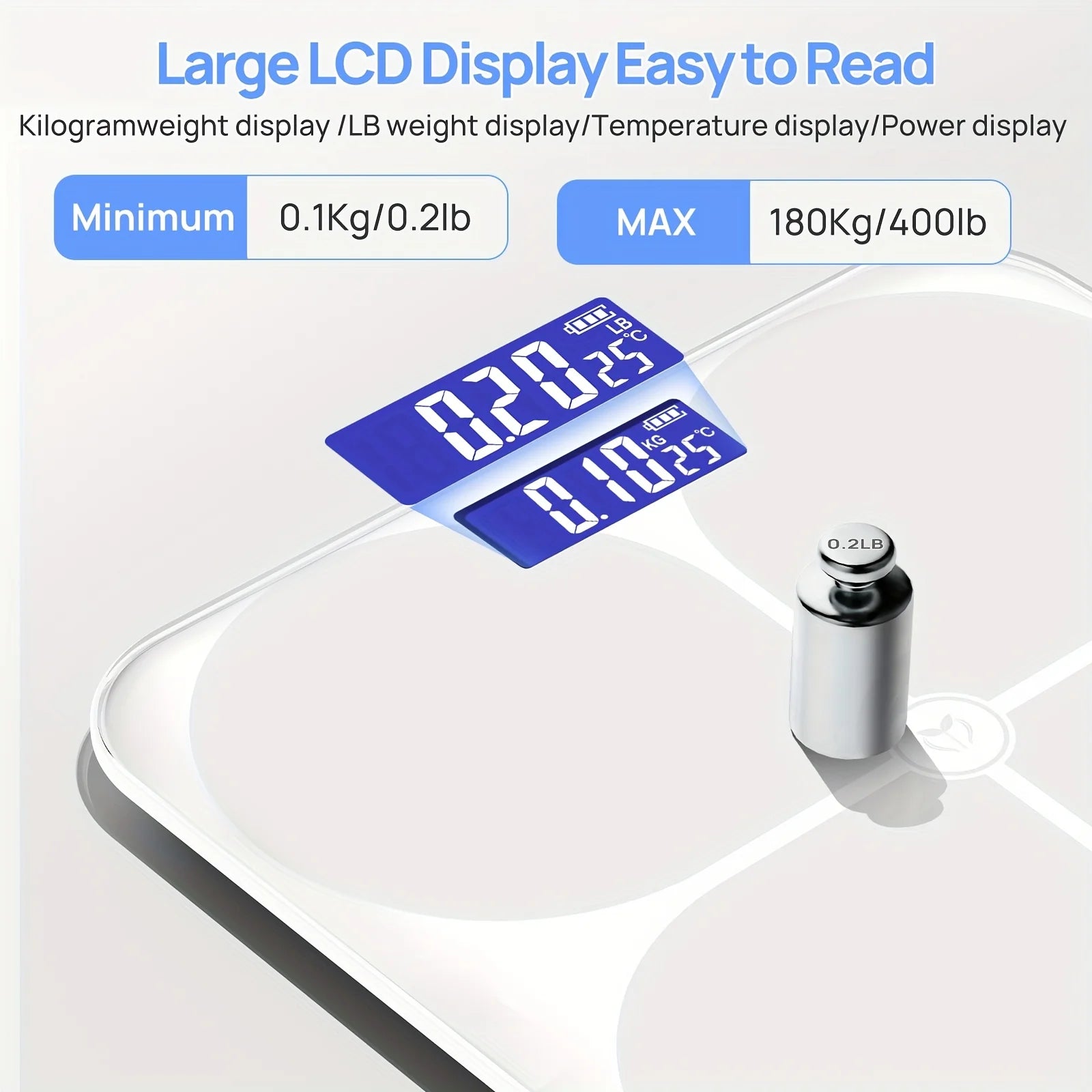 Smart Digital Weight Scale with LCD Display - BMI, Muscle Mass, Body Water Health Analyzer & Mobile App Sync - Battery Powered