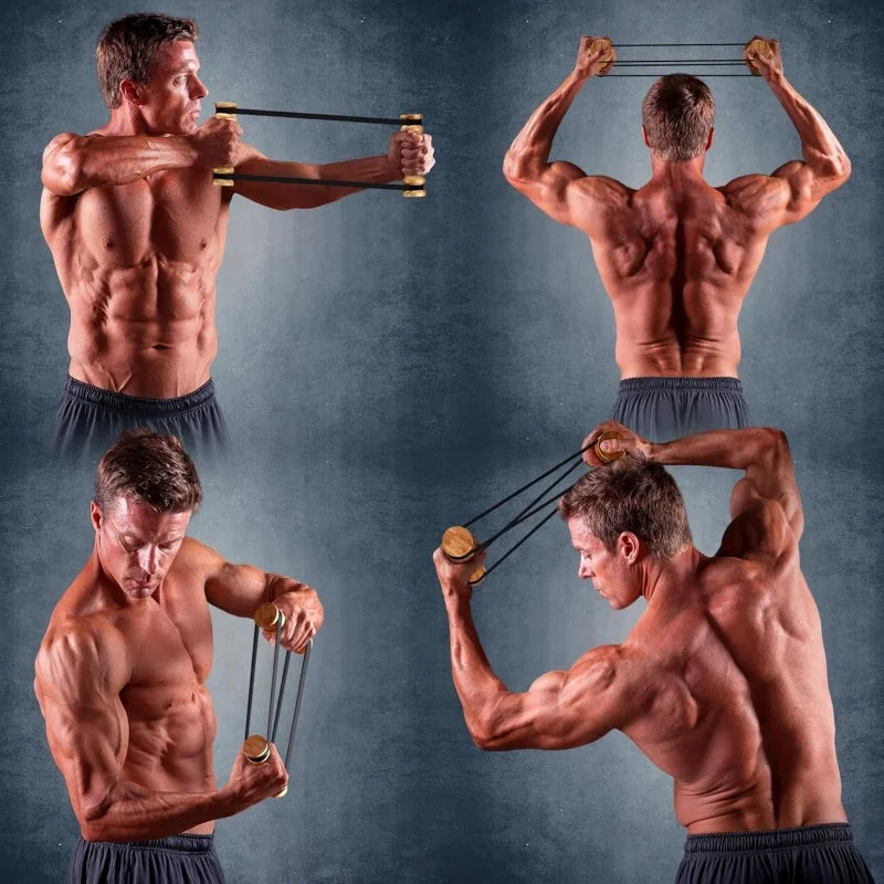 Rip Stick Chest Workout Equipment 6 Adjustable Resistance Bands W/ Wooden Handles Hold Up 30-100Lbs for Shoulder & Chest Workout