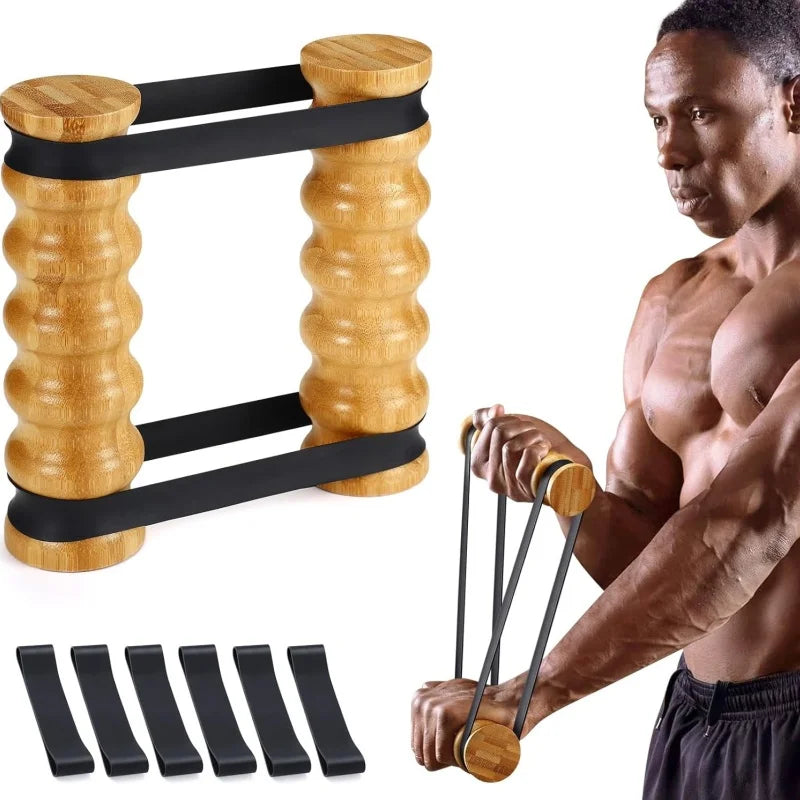 Rip Stick Chest Workout Equipment 6 Adjustable Resistance Bands W/ Wooden Handles Hold Up 30-100Lbs for Shoulder & Chest Workout