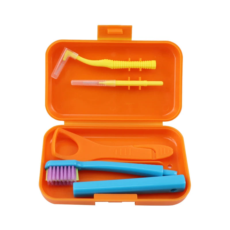 Dental Cleaning Care Kits Oral Care Brush Orthodontic Kits Tongue Scraper Interdental Brush Travel Portable Case Clean Hygiene